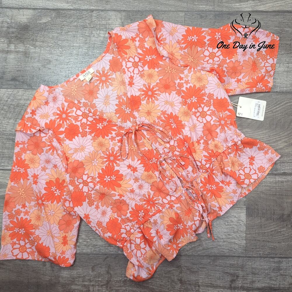 a.n.a Tie Closure Half Sleeve Blouse Top Size L